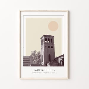 Bakersfield Poster Print, Bakersfield Travel Poster, Bakersfield Minimalistic Wall Art, Bakersfield, California, United States