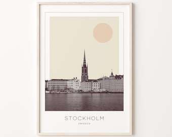 Impressão de pôster de Estocolmo, pôster de viagem de Estocolmo, arte de parede minimalista de Estocolmo, Estocolmo, Suécia