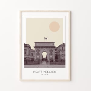 Impression d'affiche de Montpellier, affiche de voyage de Montpellier, art mural minimaliste de Montpellier, Montpellier, France