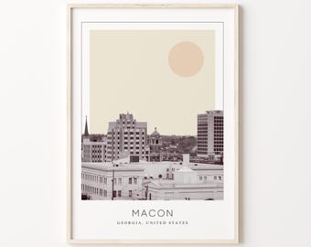 Póster de Macon, póster de viaje de Macon, arte mural minimalista de Macon, Macon, Georgia, Estados Unidos