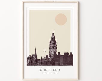 Sheffield Poster Print, Sheffield Travel Poster, Sheffield Minimalistic Wall Art, Sheffield, United Kingdom