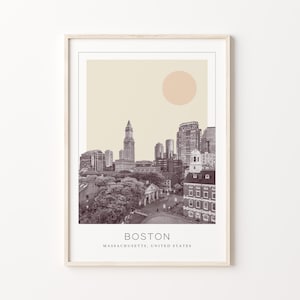 Boston Poster Print, Boston Travel Poster, Boston Minimalistic Wall Art, Boston, Massachusetts, United States