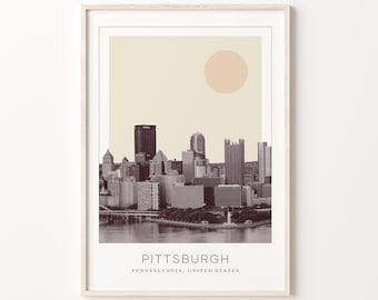 Pittsburgh poster print, Pittsburgh reisposter, Pittsburgh minimalistische muurkunst, Pittsburgh (Pennsylvania, Verenigde Staten)