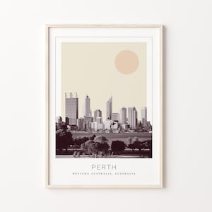 Perth posterprint, Perth reisposter, Perth minimalistische muurkunst, Perth, West-Australië, Australië