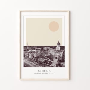 Athen Poster Druck, Athen Reiseplakat, Athen Minimalistische Wandkunst, Athen, Georgia, USA