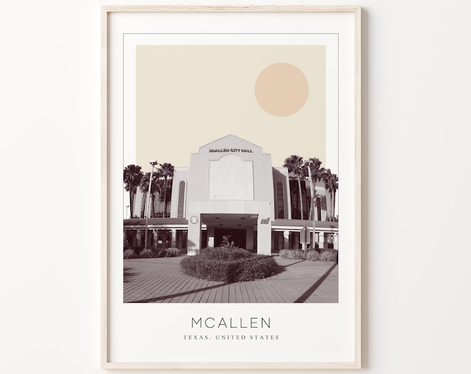 Mcallen Texas Retro Art Print, Mcallen Wall Art Illustration, Mcallen