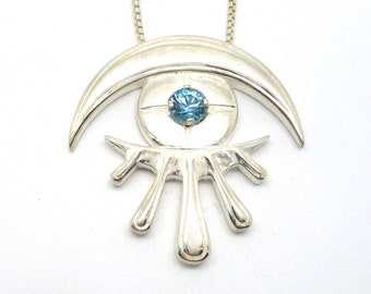 Celestial Eye Necklace // Silver and Natural Blue Zircon