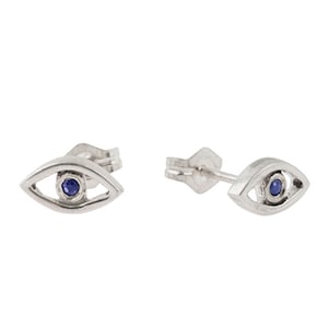 Evil Eye Stud Earrings // Sterling Silver with Blue Sapphires