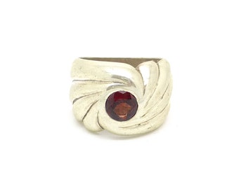 Art Nouveau Sterling Silver Swirl Ring with Red Garnet size 6