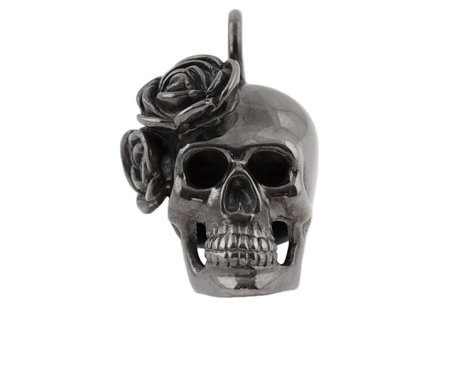 Big Black Skull Pendant with Roses