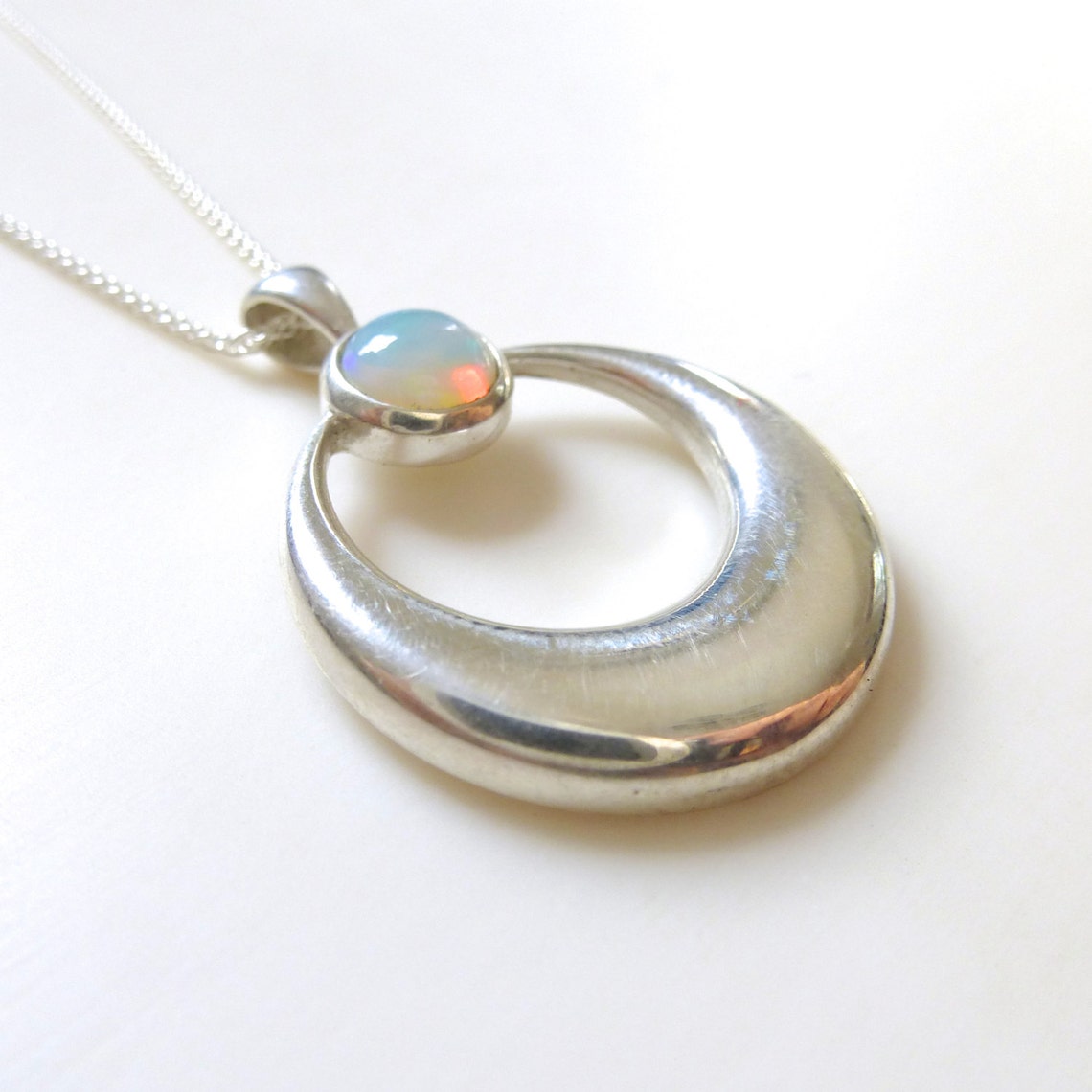 Opal Crescent Moon Pendant in Sterling Silver - Etsy