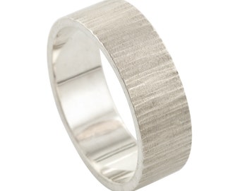 Men's Hammered Sterling Silver Wood Grain Wedding Ring made to order in your size