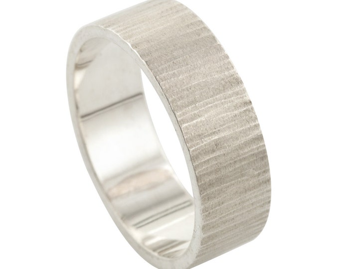 Men's Hammered Sterling Silver Wood Grain Wedding Ring made to order in your size