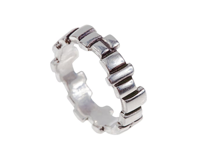 Women's Building Blocks Sterling Silver Ring // Soft Squares Band