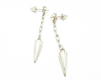 Long Sterling Silver Spike and Chain Jacket Earring Studs