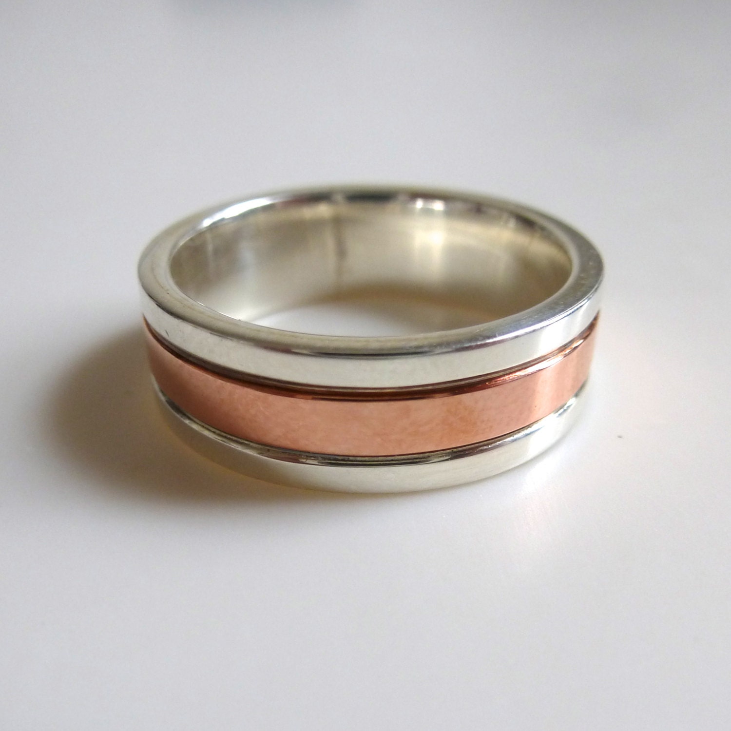 Sterling Silver and Copper Inlay Ring Mens Wedding Band Made to Order