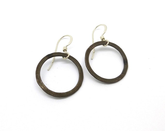Simple Black Oxidized Silver Circle Earrings with Gold or Silver Hooks