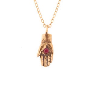 Hamsa Necklace Handcarved Hand with a Ruby Protection Necklace image 1