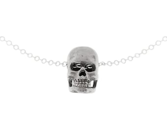 Small Handcarved Silver Skull Necklace
