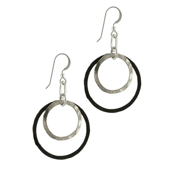 Black Silver Double Circle Earrings