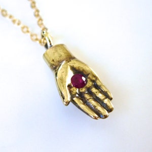 Hamsa Necklace Handcarved Hand with a Ruby Protection Necklace image 2