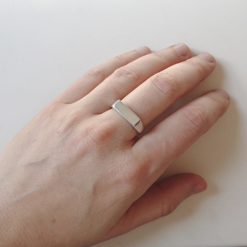 Silver Signet Ring// With or without custom engraving // Bar Ring // Sterling silver image 3