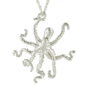 Sterling Silver Necklace Octopus Sculpture Pendant Necklace