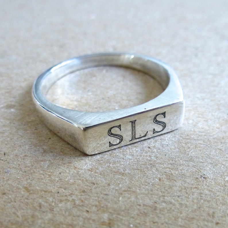 Silver Signet Ring// With or without custom engraving // Bar Ring // Sterling silver image 5