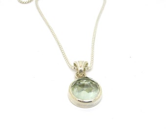 Rose Cut Green Quartz Necklace // Prasiolite Gemstone Pendant // Sterling Silver