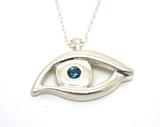 Evil Eye Pendant//Large Sterling Silver Pendant with Natural Gemstones//Unisex