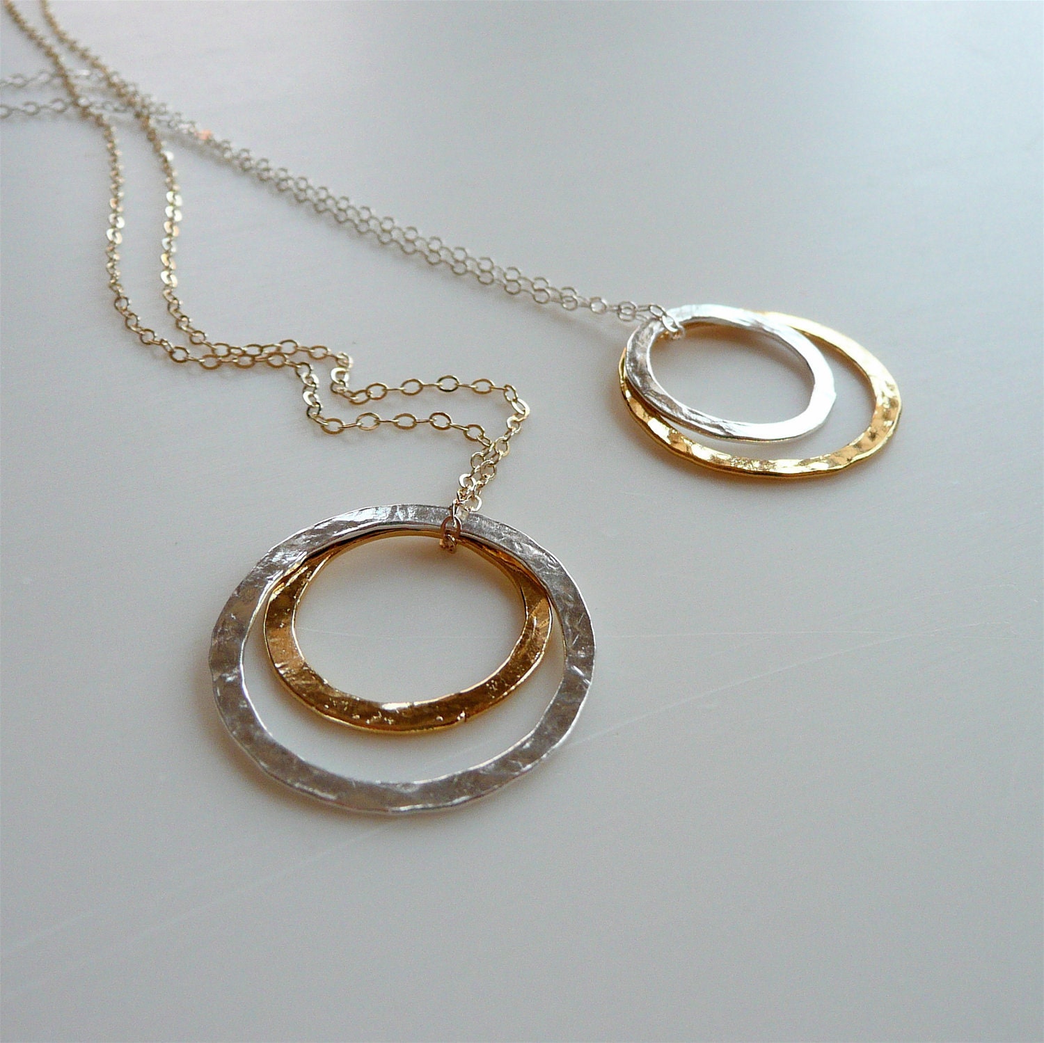 Two Silver and Gold Circles Pendant Necklace