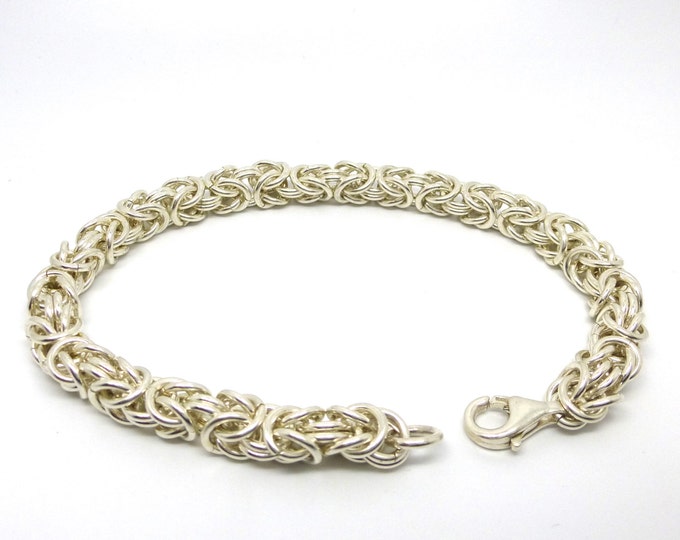 Silver Chainmaille Bracelet // Sterling Byzantine Link Chain Bracelet