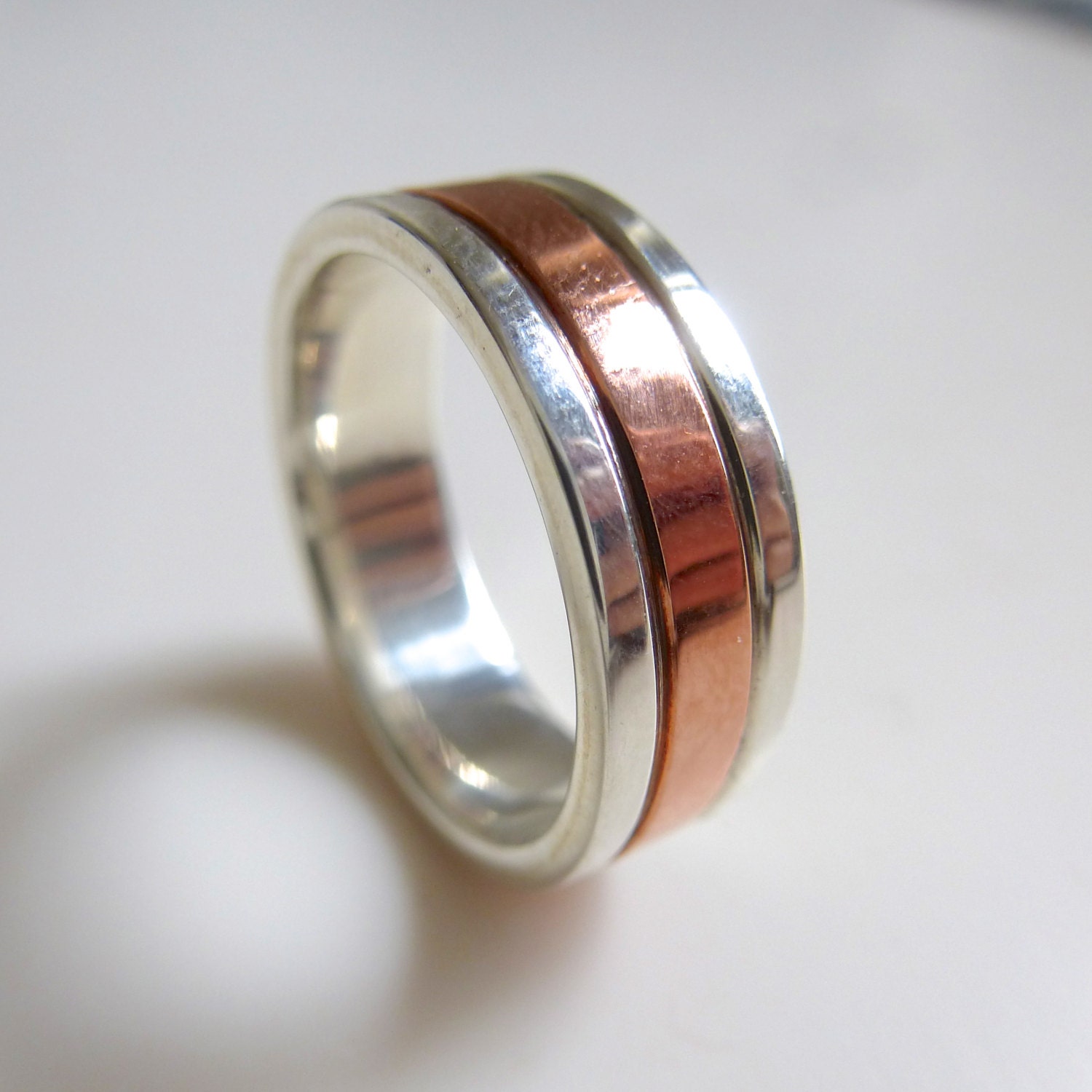 Sterling Silver and Copper Inlay Ring Mens Wedding Band Made to