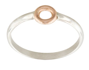 14k Yellow or Rose Gold and Sterling Silver Circle Ring // Simple Mixed Metals Ring