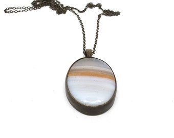 Agate and Oxidized Sterling Silver Pendant Necklace