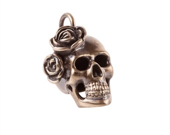 Big Brass Skull Pendant with Roses