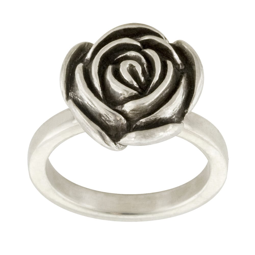 Blooming Rose Ring Sterling Silver Platinum-Clad Statement Ring iSizing 11