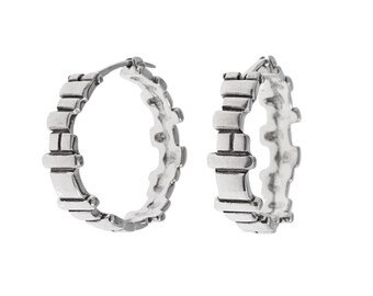 Soft Squares Hoops- handcarved sterling silver hoop earrings- last pair