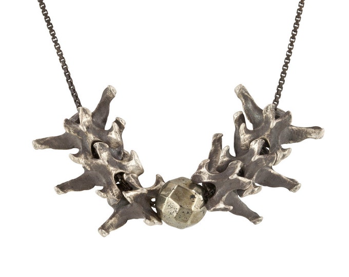 Sterling Silver Vertebrate Spine Necklace with Pyrite