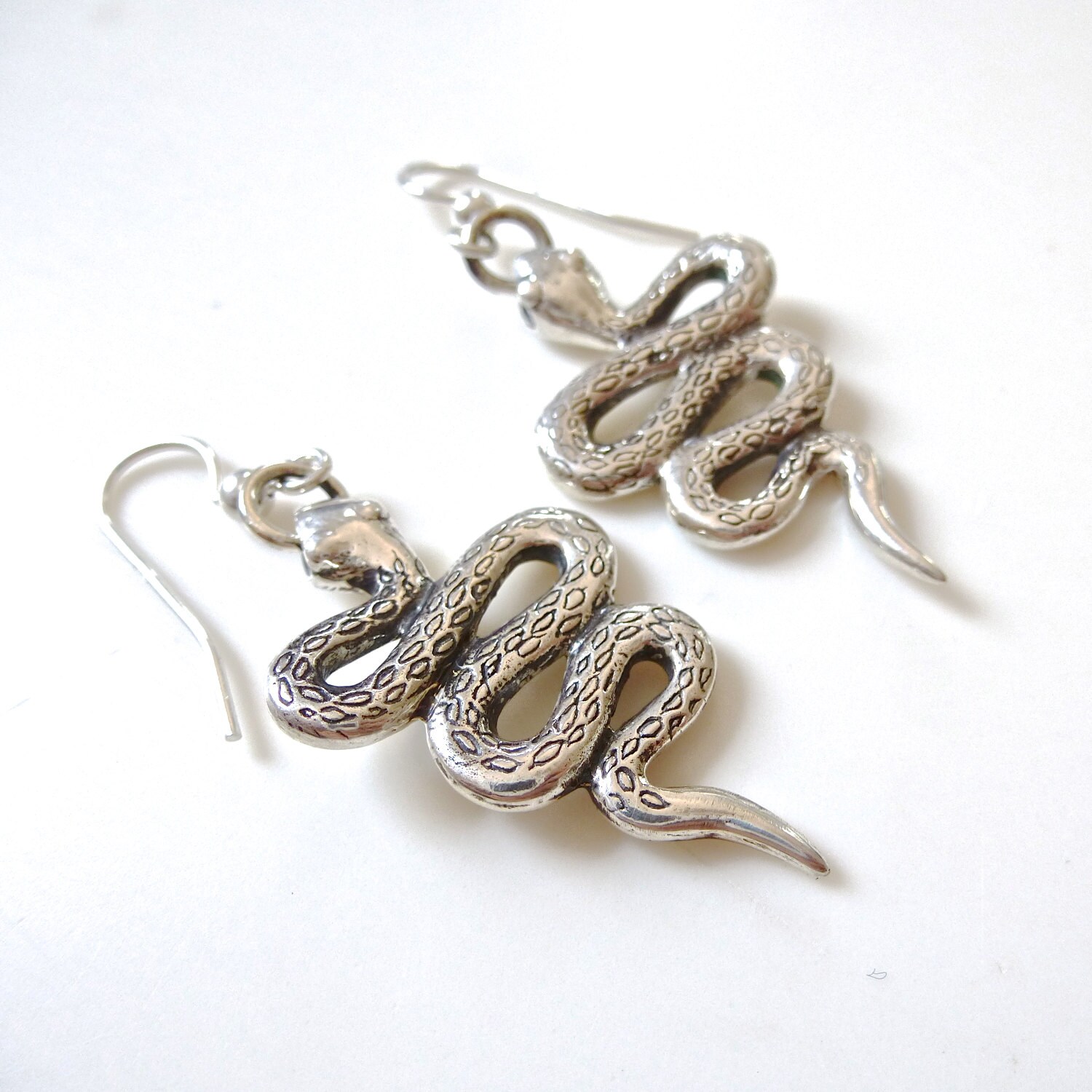 Handcarved Sterling Silver Snake Earrings
