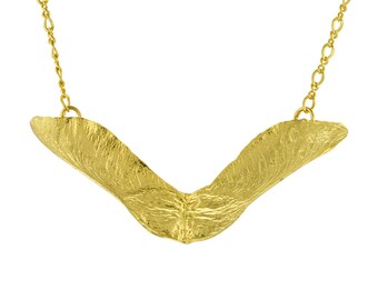 Gold Helicopter Leaf Necklace // Maple Seed Pendant