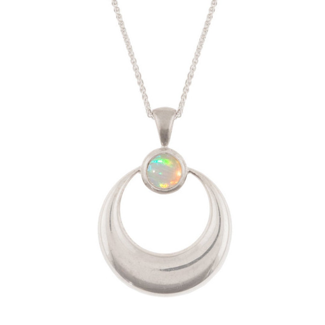 Opal Crescent Moon Pendant in Sterling Silver - Etsy