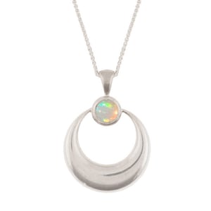 Opal Crescent Moon Pendant in Sterling Silver