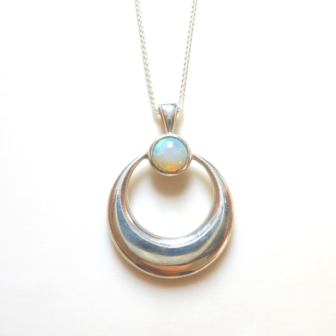 Opal Crescent Moon Pendant in Sterling Silver - Etsy
