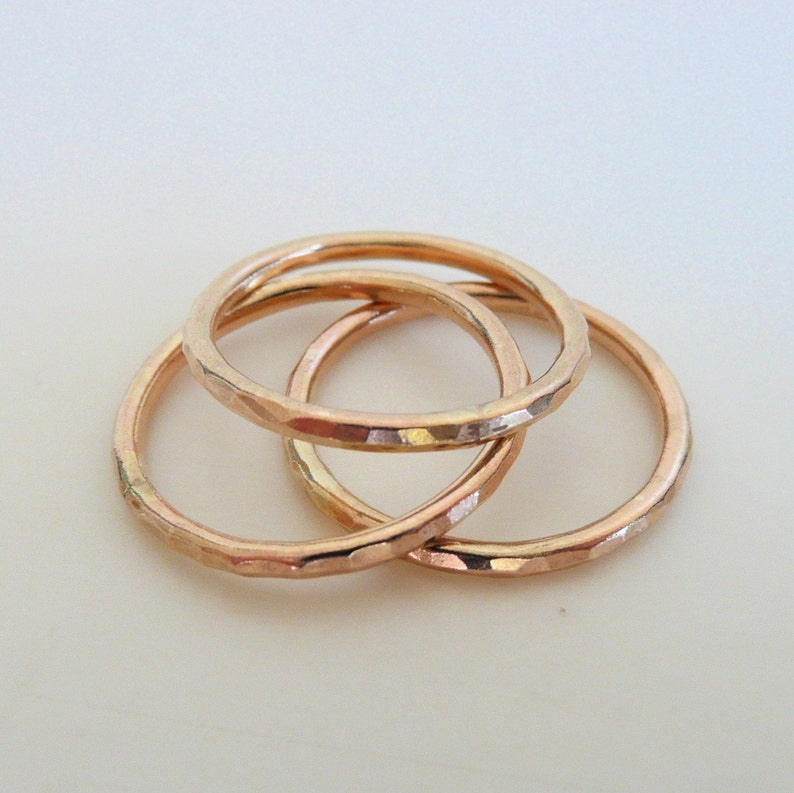 Set of Three Hammered Gold Fill Stacking Rings made to order in your size image 3