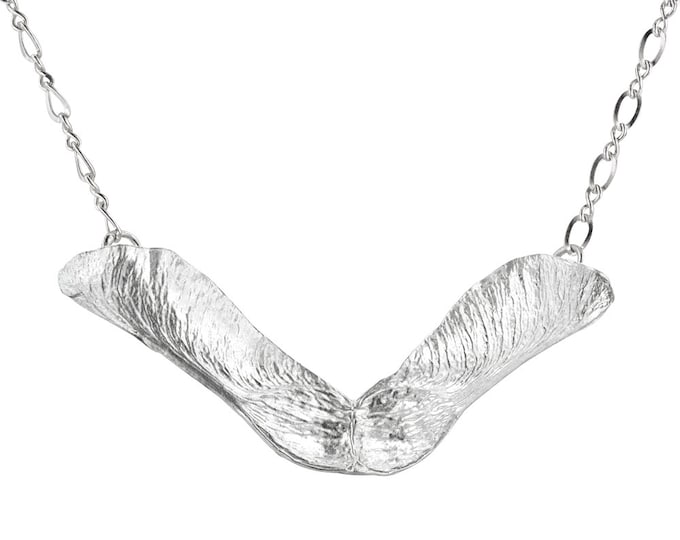 Sterling Silver Helicopter Leaf // Maple Seed Necklace