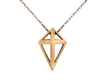Open Prism Pendant in Sterling Silver and Brass // Long Reversible Necklace