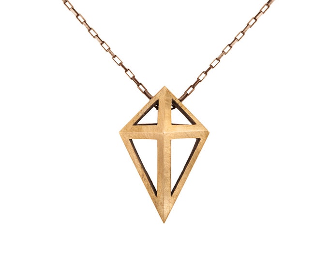 Open Prism Pendant in Sterling Silver and Brass // Long Reversible Necklace