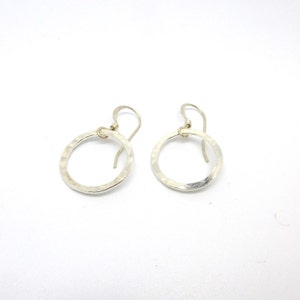 Simple Hammered Sterling Silver Circle Earrings image 1