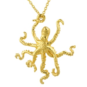 Golden Octopus Sculpture Pendant Necklace